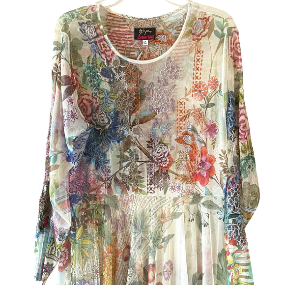 JOHNNY WAS BIYA Alyeshka Size XL Mesh Floral Embroidered Boho Midi Dress NWT - Picture 3 of 15